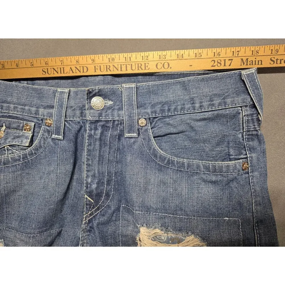 Y2K True Religion Jeans In Size 34S Short Ricky Straight Distressed (36x28) USA